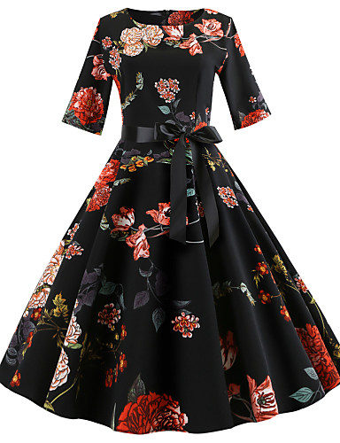 Women's Holiday Going out Festival Vintage 1950s A Line Dress - Floral ...