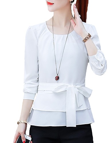 Women's Daily Work Plus Size Puff Sleeve Slim Blouse - Solid Colored ...