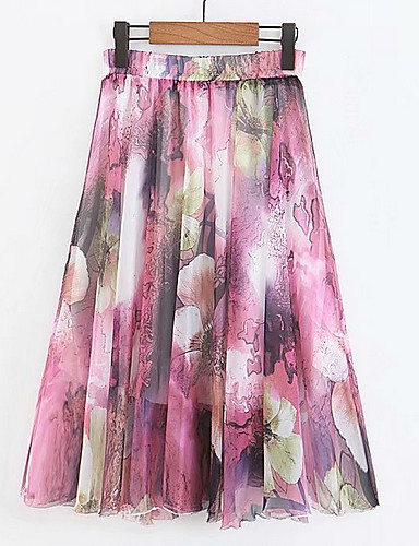 Women's Basic Maxi Swing Skirts - Floral / Color Block Pleated / Loose ...