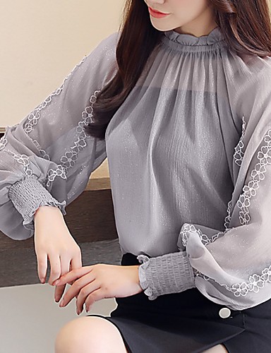 Womens Daily Going Out Street Chic Lantern Sleeve Loose Blouse Solid