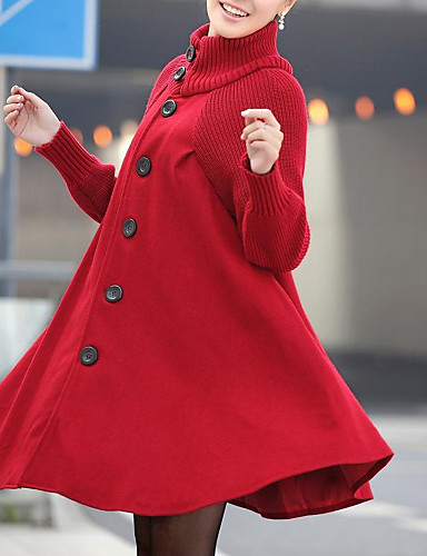 baratos Até 90% OFF-Mulheres Diário Básico / Moda de Rua Outono &amp; inverno Longo Casaco, Sólido Gola Alta Manga Longa Elastano Preto / Vermelho / Cinzento Escuro / Solto