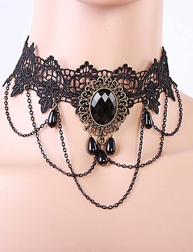 baratos Fantasias, Acessórios e Bijuterias-Gargantilhas Colar Gargantilha tatuagem Jóias Estilo Gótico Moda Punk Vintage Com Laço Renda Jóias Artificiais Liga Para Preto Cosplay Mulheres Para Meninas Jóias de fantasia Jóias da moda
