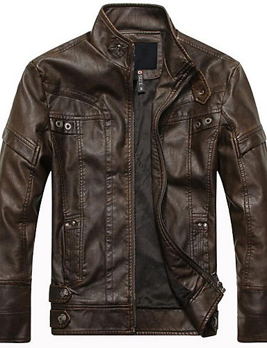 Men's Daily Basic Fall & Winter Plus Size Regular Leather Jacket, Solid ...