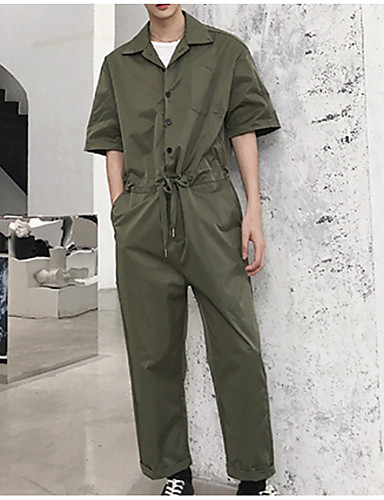 Men's Daily Basic Black Army Green Jumpsuit, Solid Colored L XL XXL ...