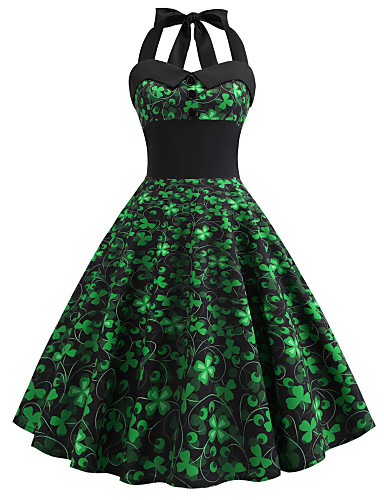 baratos Halloween &amp; Fantasias de Carnaval-Carnaval Baile de Máscara Adulto Mulheres Dia Das Bruxas Carnaval Dia de São Patricio Festival / Celebração Poliéster Verde Feminino Trajes de Carnaval Novela Trevo 3 folhas