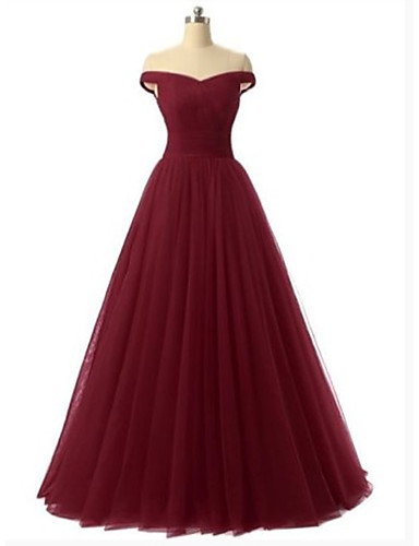 A-Line Off Shoulder Floor Length Satin / Tulle Elegant / Vintage ...