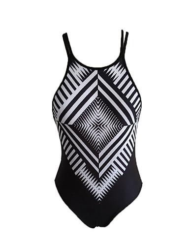 Women's Basic Black Halter Cheeky One-piece Swimwear - Geometric Tribal ...