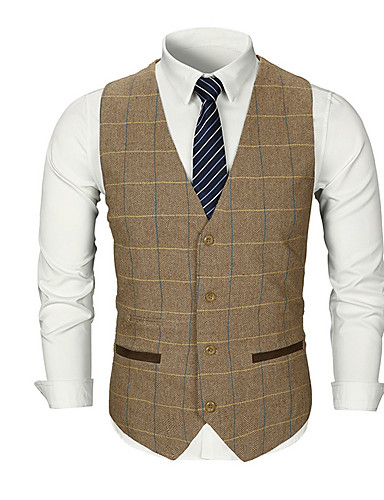 Men's Daily Basic Fall Regular Vest, Solid Colored / Striped V Neck ...