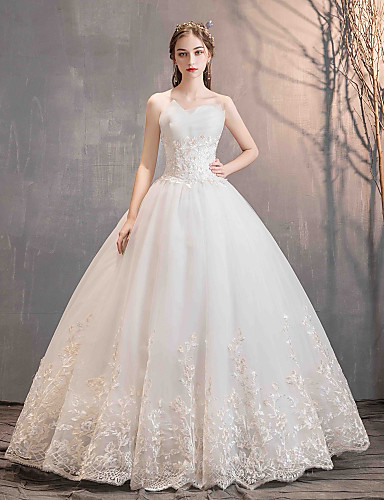 Ball Gown Strapless Floor Length Lace / Tulle Strapless Made-To-Measure ...