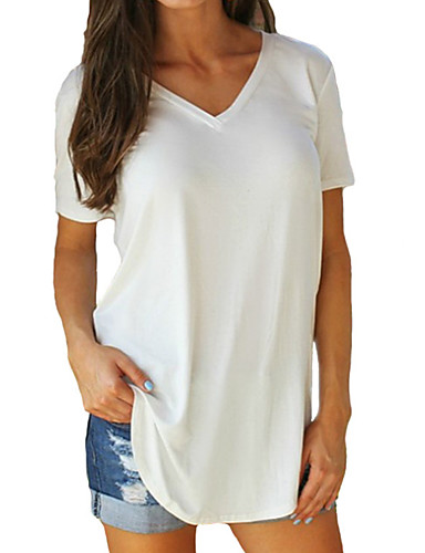 Women's Plus Size Cotton T-shirt - Solid Colored V Neck Fuchsia 7297778 ...