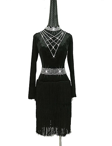Robe de Danse Salsa Latine Cristaux/Strass Manches Longues Spandex Organza Femmeéˆ¥Æ¦® Entraînement Performance