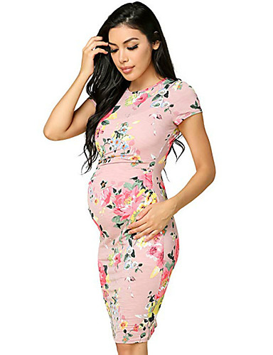 Women's Above Knee Maternity Blushing Pink Navy Blue Dress Basic ...