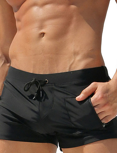 baratos Surfe, Mergulho &amp; Snorkeling-Homens Shorts de Natação Calção Justo de Natação Elastano Bermuda de Surf Calças Proteção Solar UV Respirável Secagem Rápida Bolso Com Zíper Com Cordão - Natação Surfe Praia Sólido Verão