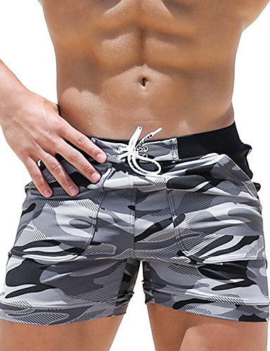 baratos Water Sports Hot Sale-Homens Shorts de Natação Calção Justo de Natação Elastano Bermuda de Surf Respirável Secagem Rápida Com Cordão - Natação Mergulho Surfe camuflagem / Micro-Elástica / Praia