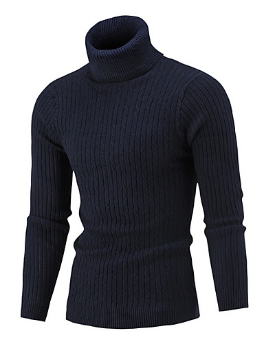 Coolred-Men Jacquard Knit Long Sleeve Solid Turtleneck Pullover Sweater