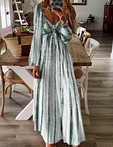 Women's Maxi Swing Dress - Striped Deep V Light Blue Purple Green S M L ...