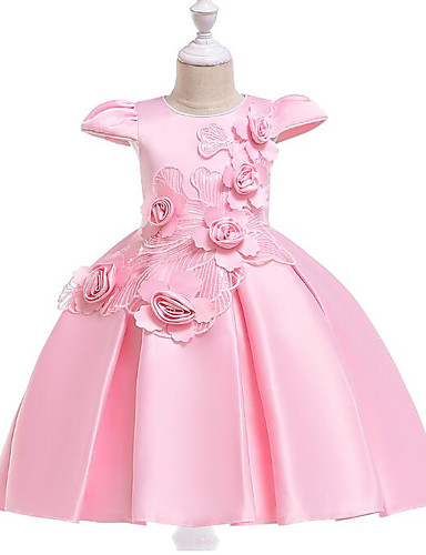 Princess Knee Length Flower Girl Dress - Cotton Short Sleeve Jewel Neck ...