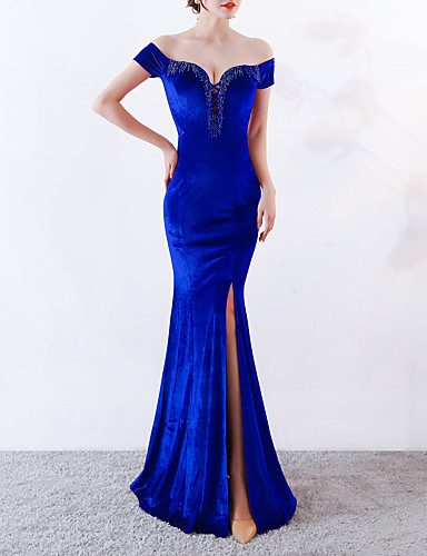 Mermaid / Trumpet Off Shoulder Sweep / Brush Train Velvet Formal ...