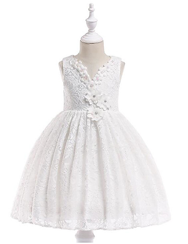 Princess Floor Length Flower Girl Dress - Polyester Sleeveless V Neck ...
