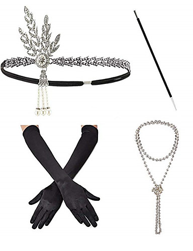 baratos Fantasias, Acessórios e Bijuterias-Bandanas Colar com Pérolas Roupa Anos 20 Liga Para The Great Gatsby Cosplay Mulheres Jóias de fantasia Jóias da moda / Luvas / Vara de cigarro / Luvas / Colares / Vara de cigarro