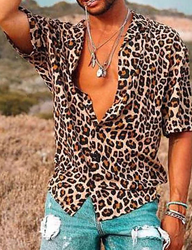 Men's Daily Basic EU / US Size Shirt - Leopard Yellow / Short Sleeve ...