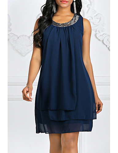 baratos Exclusivos-Mulheres Tamanhos Grandes Chifon Vestido Sólido Mini