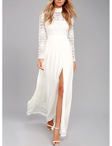 A Line High Neck Floor Length Chiffon Lace See Through 