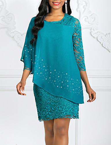 baratos Exclusivos-Mulheres Tubinho Vestido - Renda Chifon Altura dos Joelhos