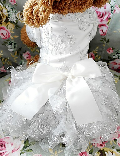 Dogs Outfits Dress Dog Clothes White Costume Polyster Embroidered