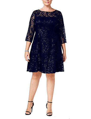 baratos Pluz Size Feminino-Mulheres Básico Evasê Bainha Vestido Sólido Acima do Joelho