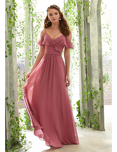 charmeuse and chiffon bridesmaid dress with ruffle