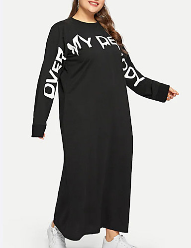 baratos Pluz Size Feminino-Mulheres Moda de Rua Camiseta Vestido Sólido Letra Acima do Joelho