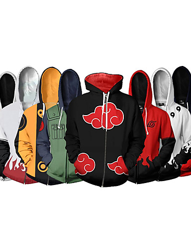 baratos Cosplay Para o Dia a Dia-Inspirado por Naruto Akatsuki Fantasias Moletom Terylene Desenho Animado Moletom Para Homens / Mulheres