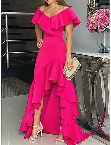 off shoulder high split evening dress