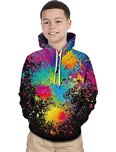 [$22.99] Kids Toddler Boys' Active Basic Rubik's Cube Geometric Print Rainbow Print Long Sleeve Hoodie & Sweatshirt Black