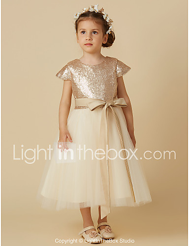 a line knee length flower girl dress