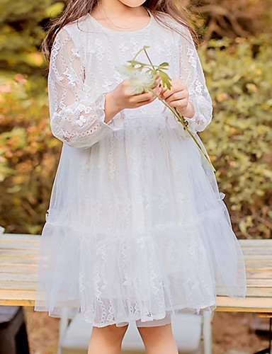 baratos Pré-Liquidação-Infantil Para Meninas Sólido Vestido Branco