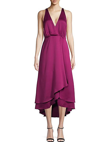 A Line Plunging Neck Tea Length Chiffon Elegant Cocktail 