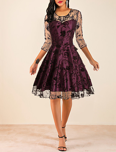 baratos Pré-Liquidação-Mulheres Evasê Vestido Floral Altura dos Joelhos