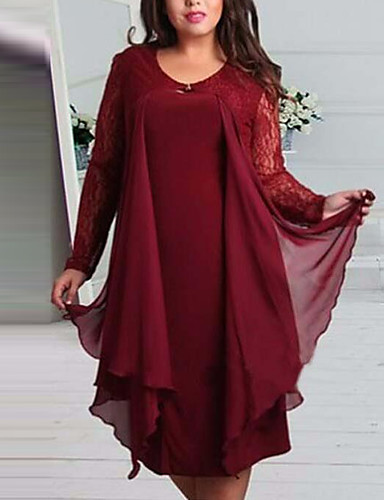 baratos Pluz Size Feminino-Mulheres Básico Bainha Vestido Sólido Altura dos Joelhos