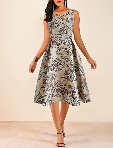 baratos Pré-Liquidação-Mulheres Evasê Vestido Floral Médio