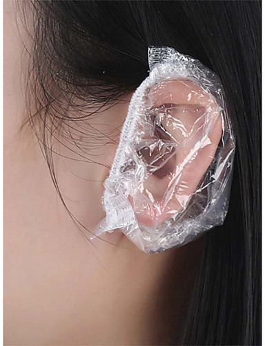 baratos Cuidado da orelha-100 pcs earcap transparente tintura de cabelo shampoo descartável earmuffs de plástico à prova d 'água para salão de cabeleireiro