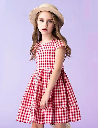 baratos Pré-Liquidação-Infantil Para Meninas Xadrez Vestido Vermelho