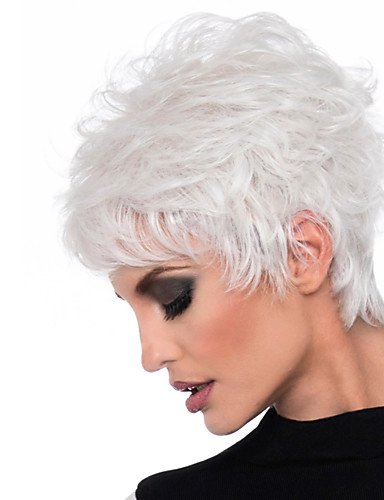 baratos Perucas Sintéticas-Perucas sintéticas Encaracolado Corte Assimétrico Peruca Curto Marrom Branco Cabelo Sintético 11 polegada Mulheres Melhor qualidade Branco Marrom