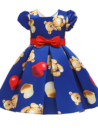 baratos Pré-Liquidação-Infantil Bébé Para Meninas Básico Estilo bonito Desenho Animado Estampado Manga Curta Altura dos Joelhos Vestido Branco