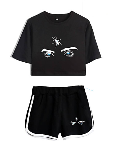 baratos Cosplay Para o Dia a Dia-Inspirado por Fantasias Billie Eilish Calças Fantasias de Cosplay Algodão puro Estampado 2 Peças Calções Para Mulheres / Camiseta / Camiseta