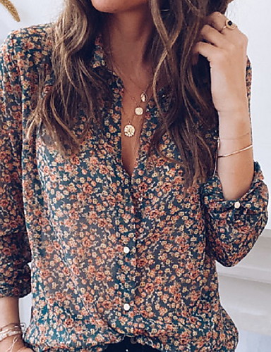 baratos Oferta-Mulheres Camiseta Floral Marron