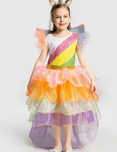 baratos Pré-Liquidação-Infantil Para Meninas Arco-Íris Vestido Laranja