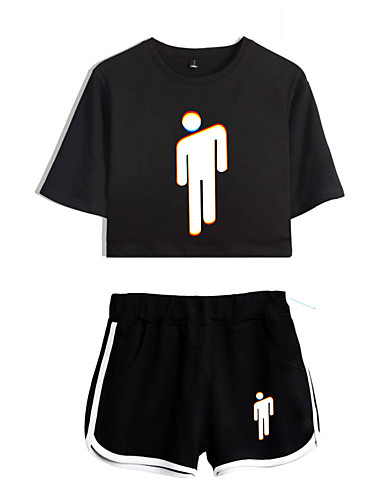 baratos Cosplay Para o Dia a Dia-Inspirado por Fantasias Billie Eilish Calças Fantasias de Cosplay Algodão puro Estampado Calções Para Mulheres / Camiseta / Camiseta