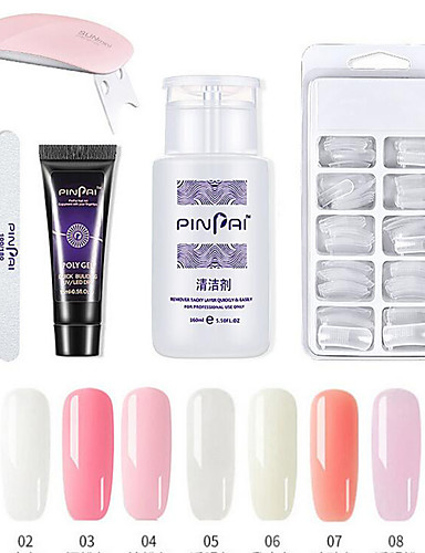 baratos Cuidados de Unhas-kit de polígono com lâmpada UV uv unhas extensão construtor gel cobertura completa dicas de unhas, escova, lima, cores de gel poligonal gel e líquido kit de construtor de unhas polygel (conjunto de se